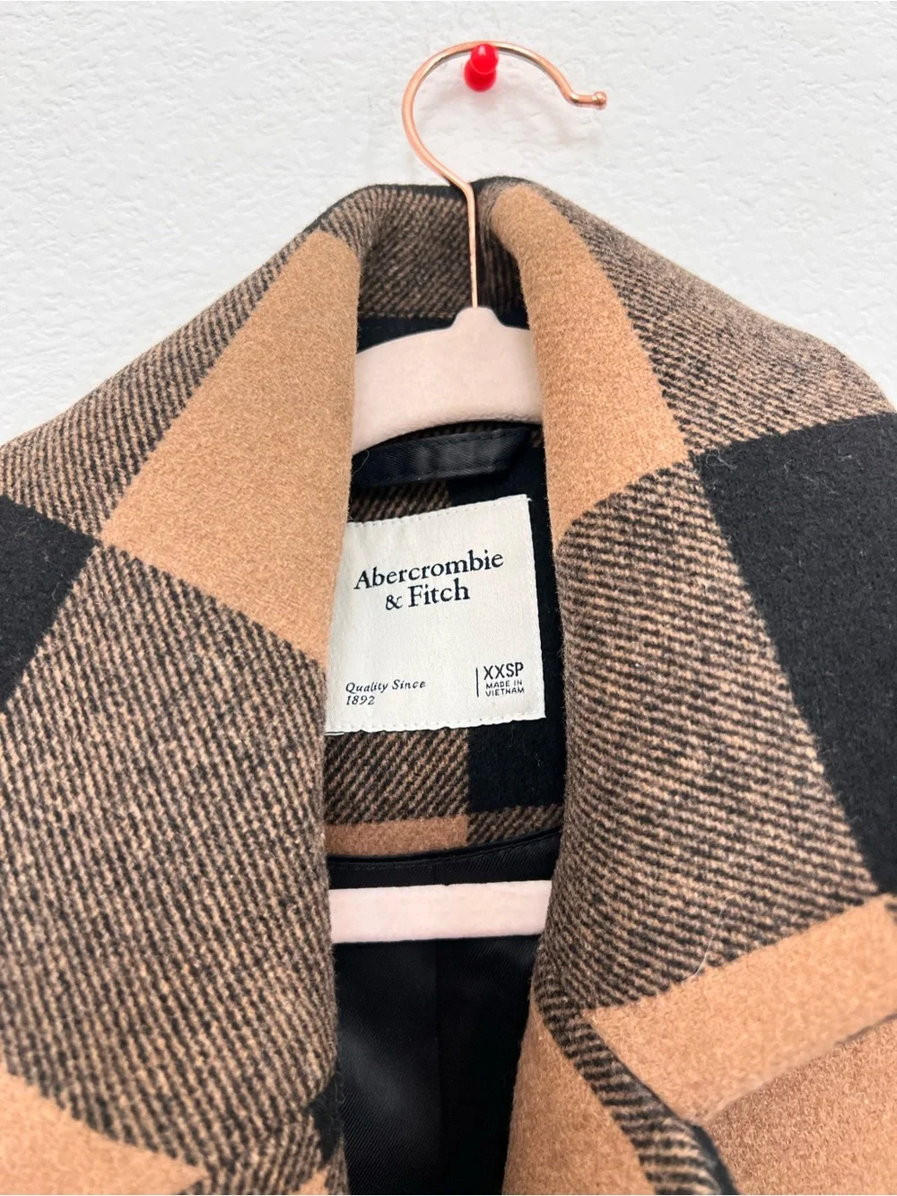 Abercrombie & Fitch Wool Blend Brown Black Plaid Peacoat Jacket Women's XXSP